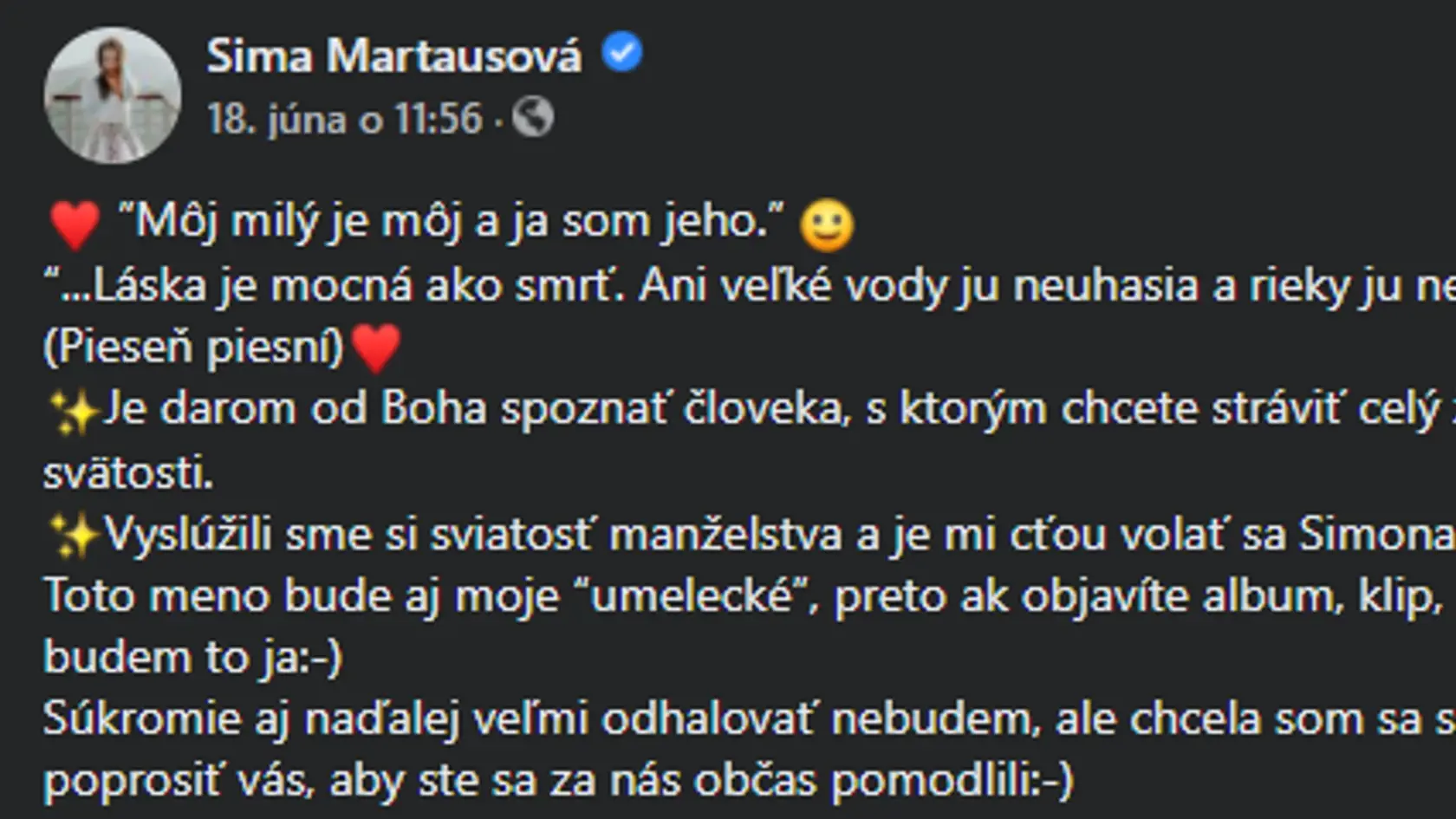 Sima Martausová sa podelila s fanúšikmi o radostnú novinku.