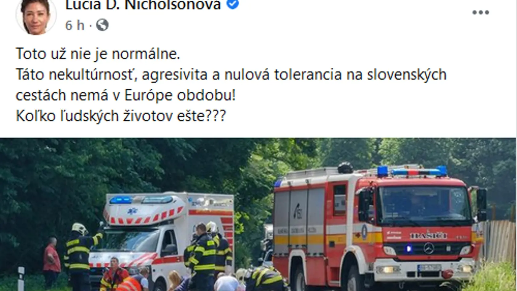 Lucia Ď. Nicholsonová reaguje na dnešnú tragickú nehodu, pri ktorej vyhasol život matky.