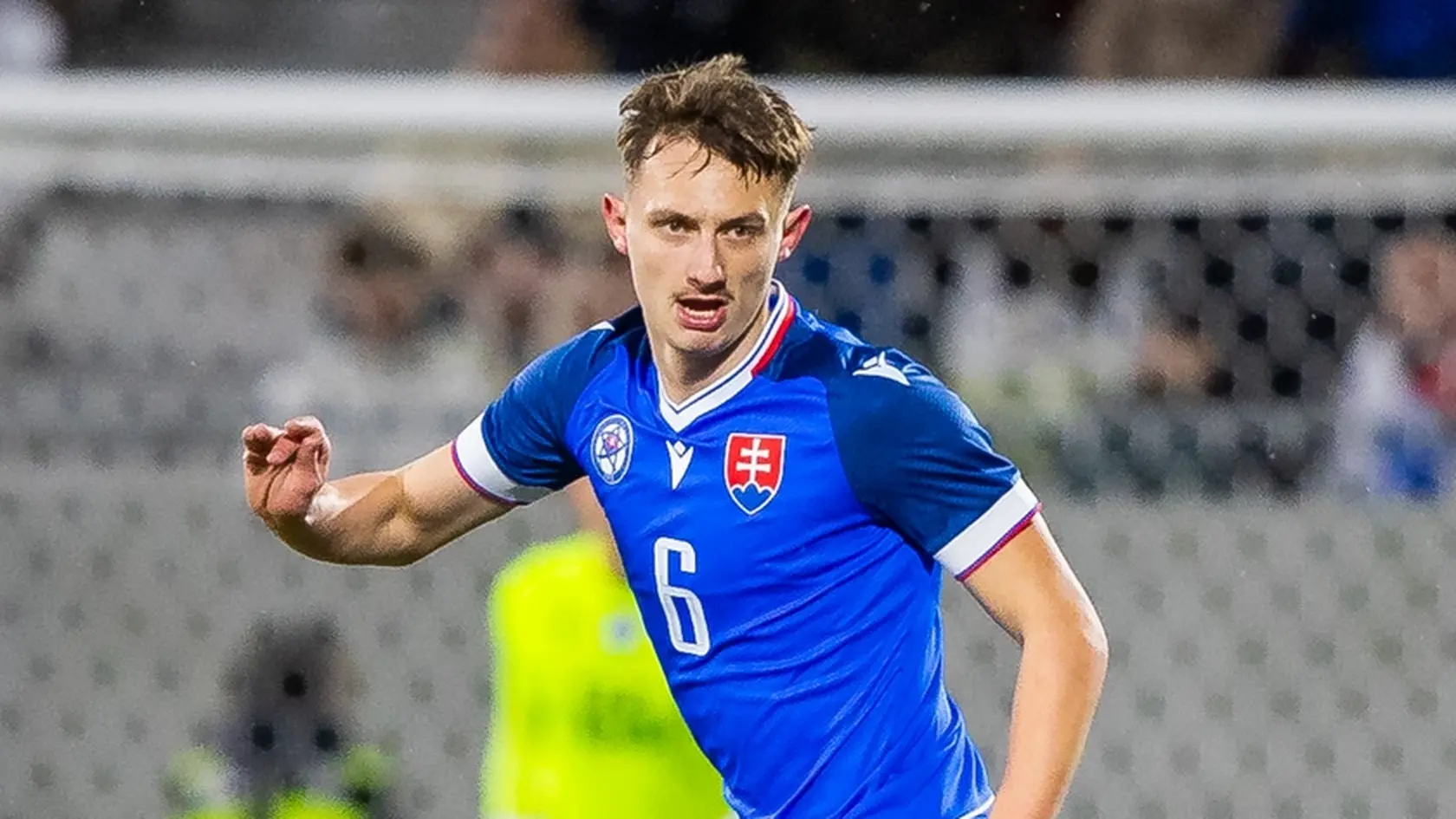 Medzištátny prípravný futbalový zápas, ktorý sa koná pred Eurom futbalistov do 21 rokov, ktoré sa budú konať v roku 2025 na Slovensku. Na snímke Dominik Hollý.