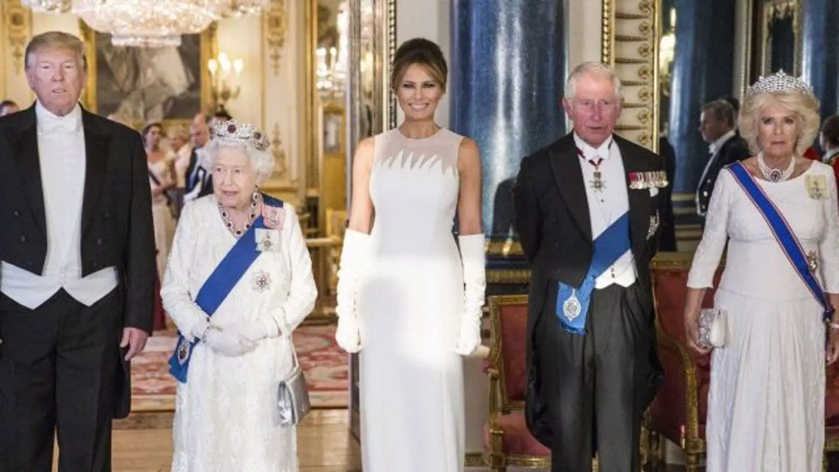 Vojvodkyňa Camilla, princ Charles, Melania Trump, kráľovná Alžbeta II. , Donald Trump
