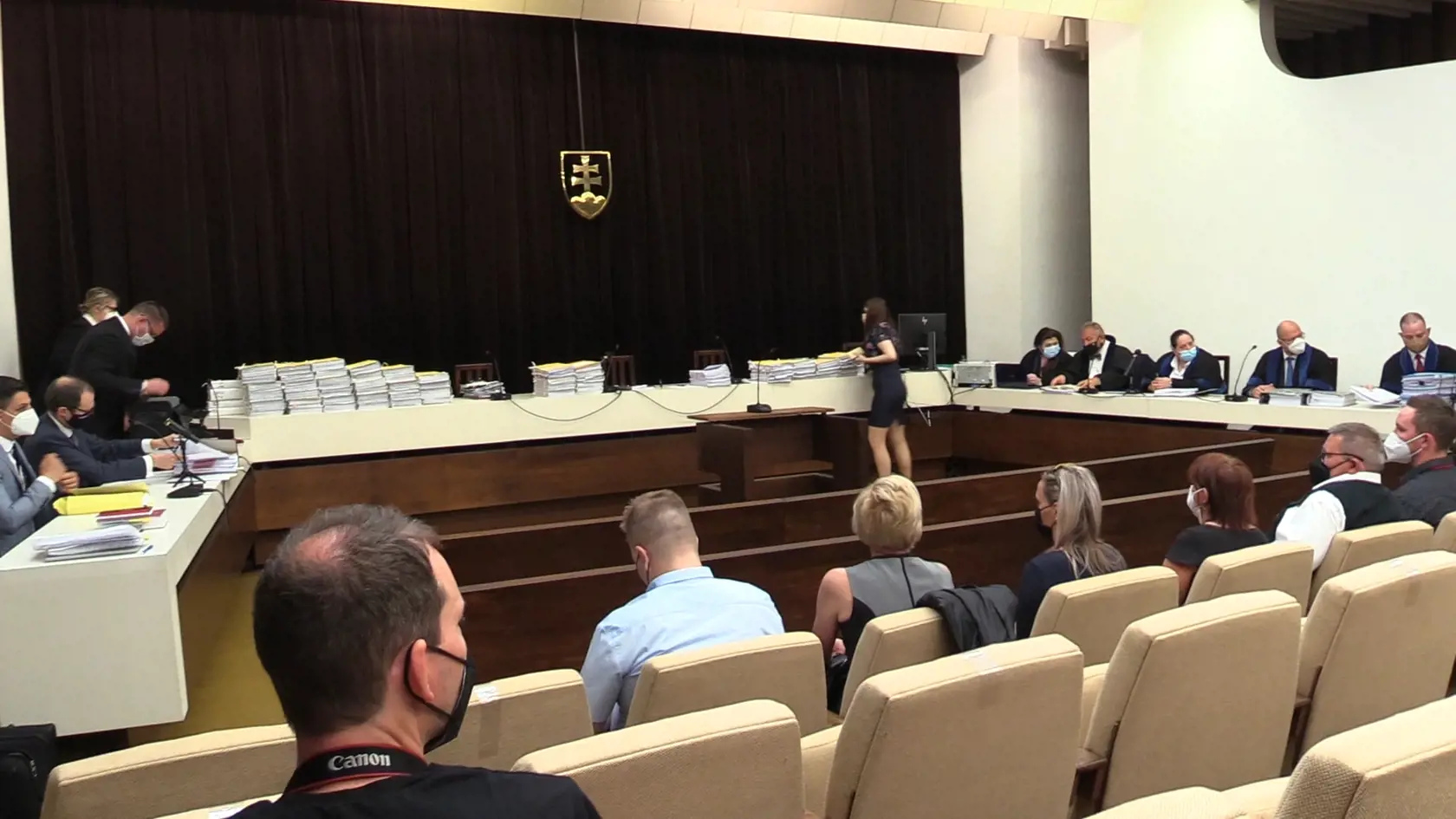 Pojednávacia miestnosť počas orzhodovania o rozsudku v prípade vraždy Kuciaka a Kušnírovej.