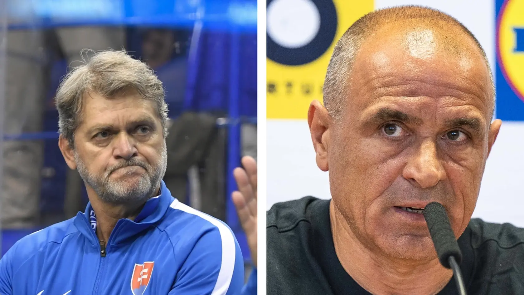 Televízny expert Ladislav Borbély a tréner slovenskej futbalovej reprezentácie Francesco Calzona.