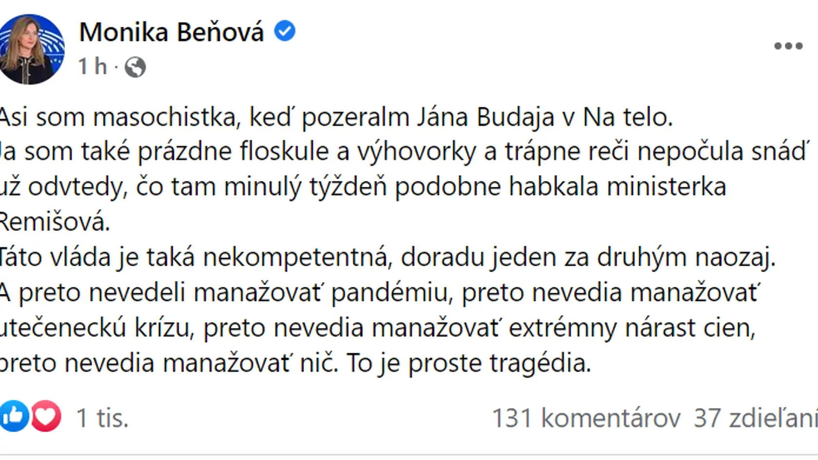 Status Moniky Beňovej.