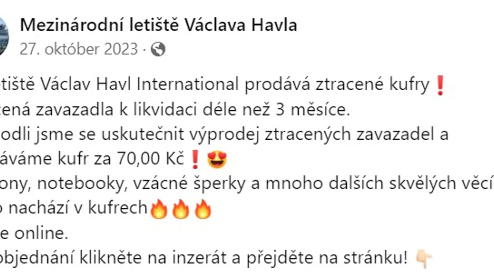 Podvodníci sa tvária ako oficiálny profil letiska a ponúkajú na predaj stratenú batožinu. Ide ale o podvod!