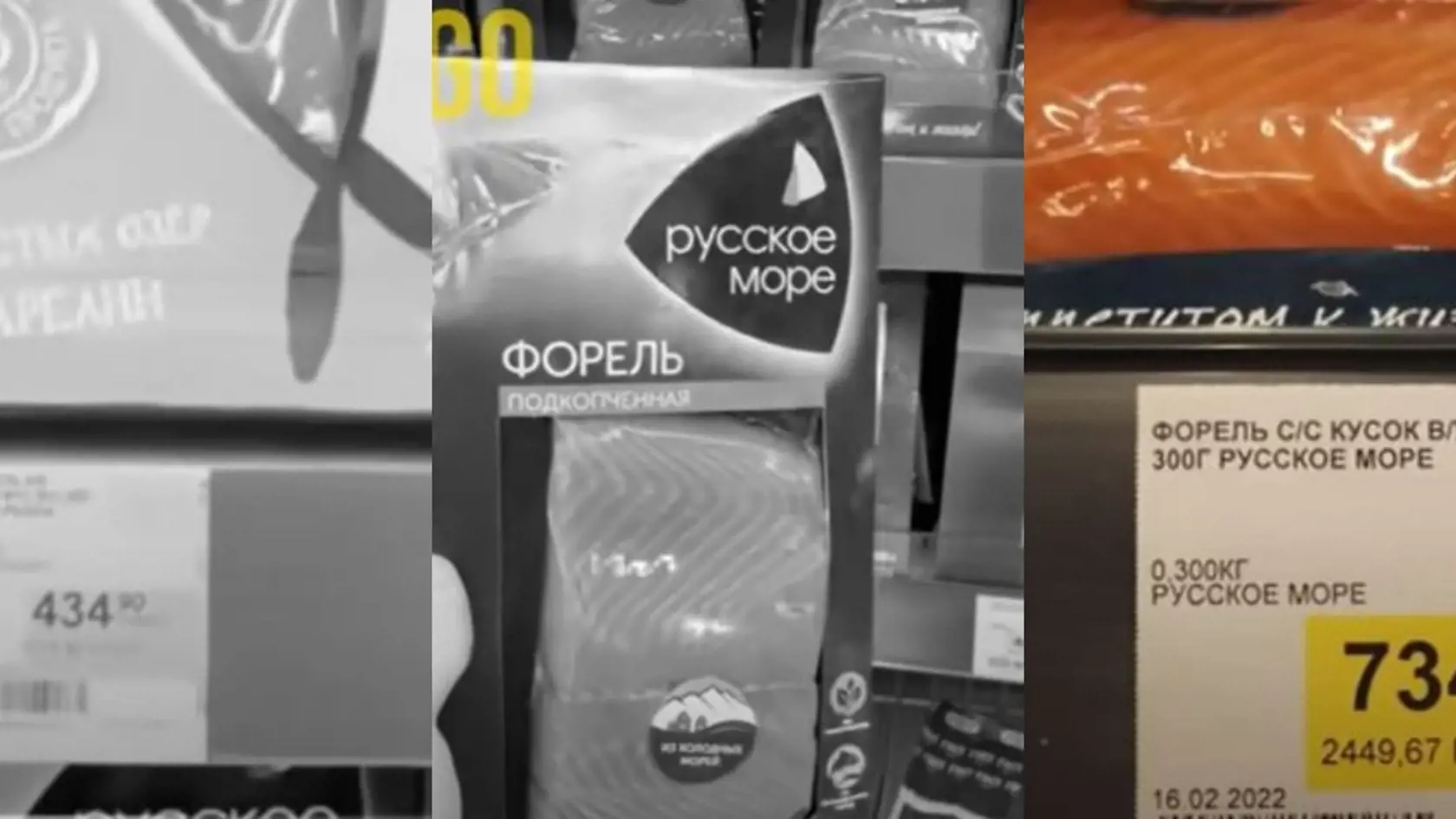 Cena za filet z lososa bola pred vojnou 434,90. Po sankciách jeho cena stúpla o približne 63%. Rovnaké balenie lososa bolo v obchode za 734,90.