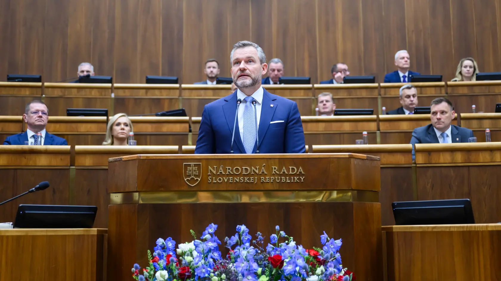 Prezident SR Peter Pellegrini vystupuje so správou o stave Slovenskej republiky pred poslancami Národnej rady (NR) SR v Bratislave v stredu 28. mája 2025. FOTO TASR - Jaroslav Novák 
