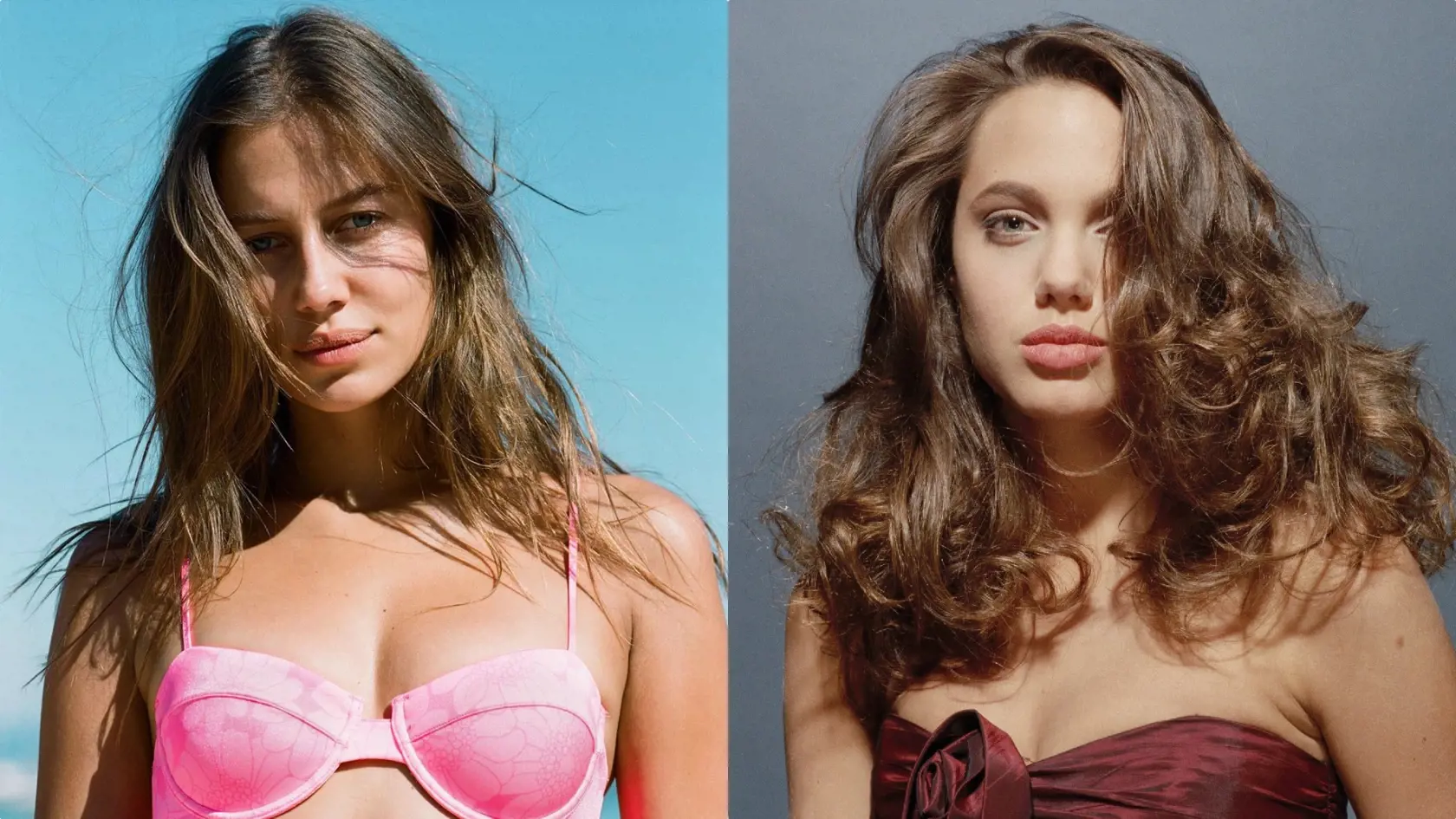 Modelka Nicole Poturalski a Angelina Jolie: obe majú podobné oči, takmer identické veľké pery, ostro rezané lícne kosti, ešte aj vlasy a podmanivý pohľad! Brad Pitt zjavne randí s kópiou svojej exmanželky.