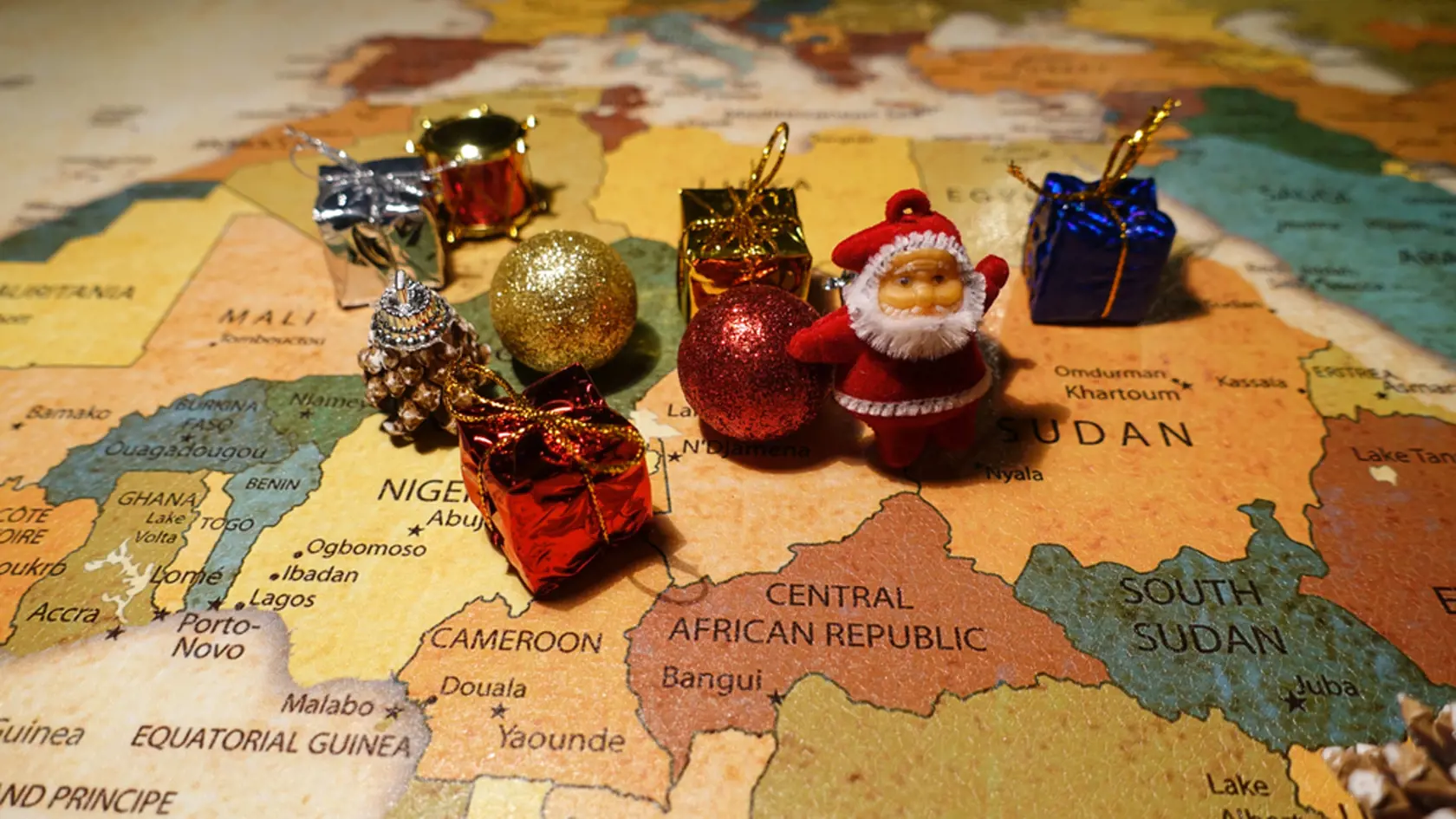 Christmas concept on the map of Africa.