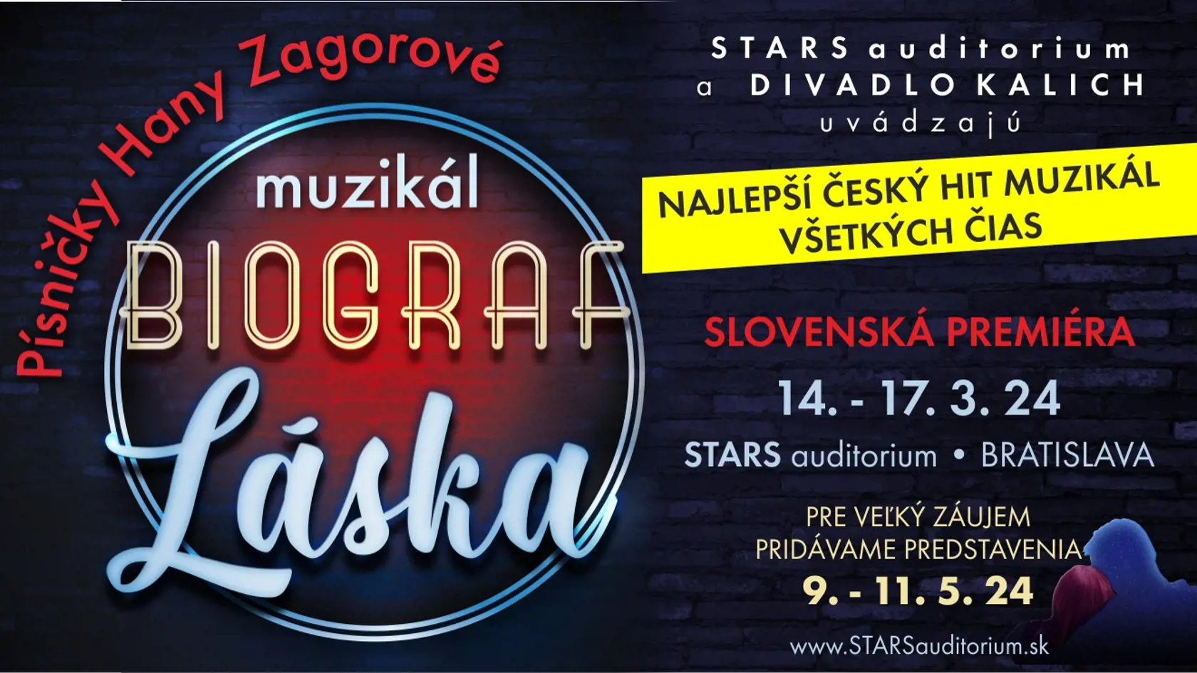 Mizikál Biograf láska s piesňami Hany Zagorovej v marci príde aj do Bratislavy.