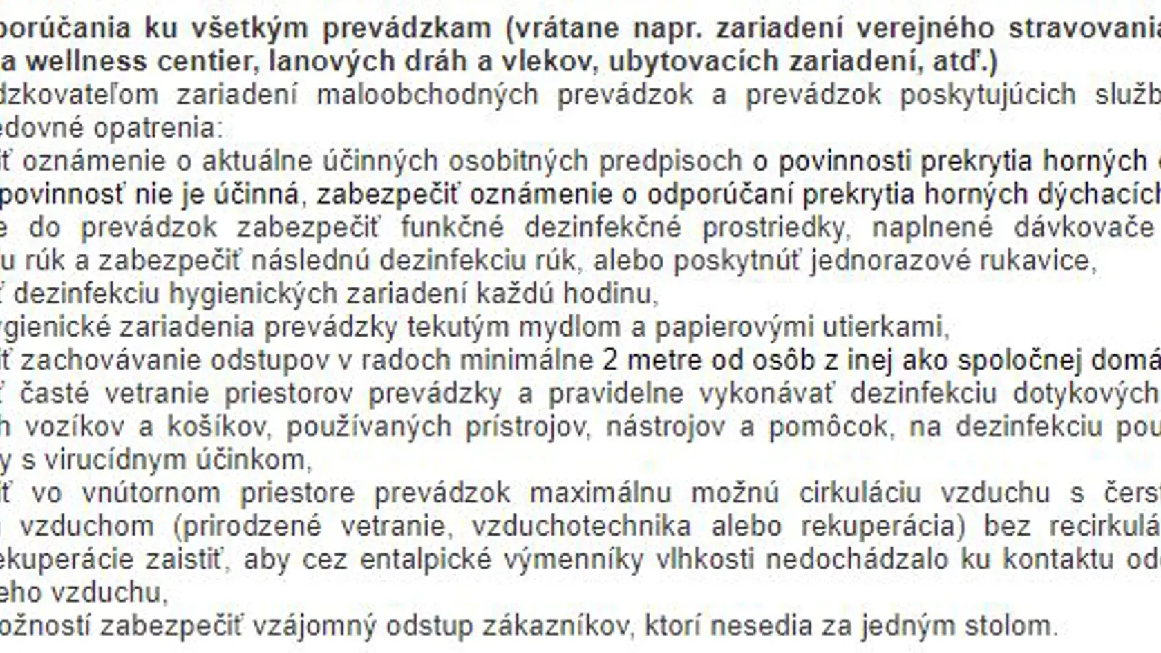 Odporúčania hlavného hygienika pre prevádzky verejného stravovania.