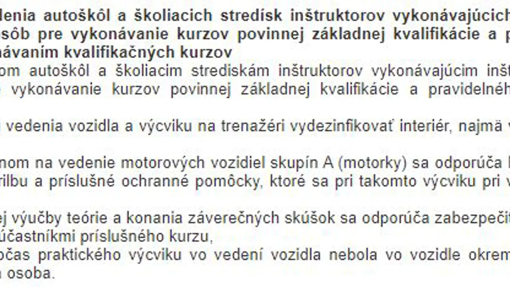 Odporúčania hlavného hygienika pre autoškoly.