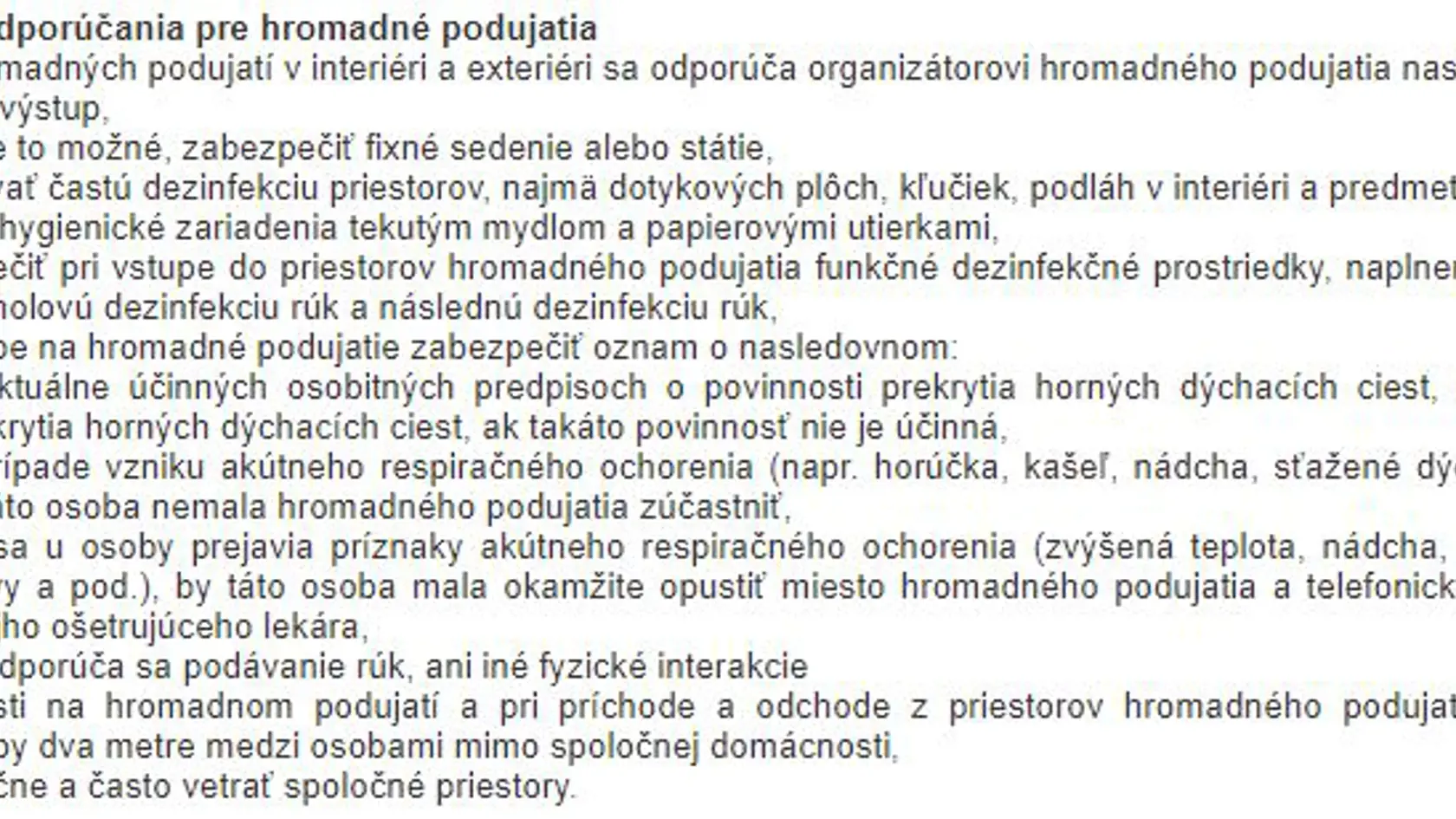 Odporúčania hlavného hygienika pre hromadné podujatia.