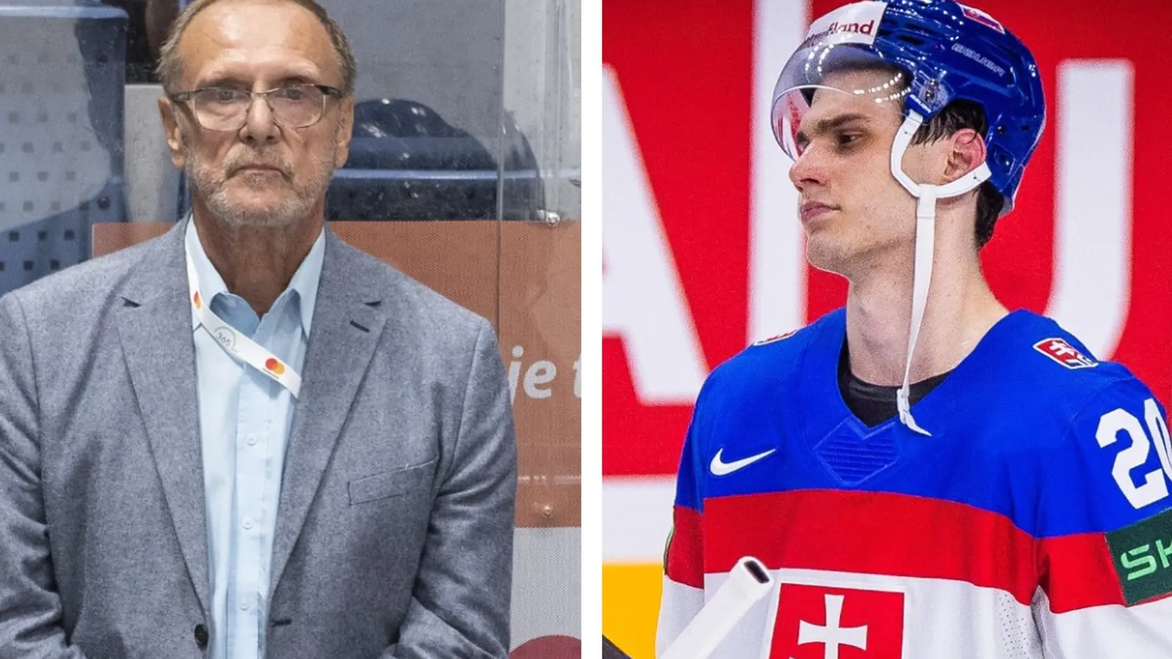 Bývalý reprezentačný tréner Ján Filc a slovenský útočník Juraj Slafkovský.