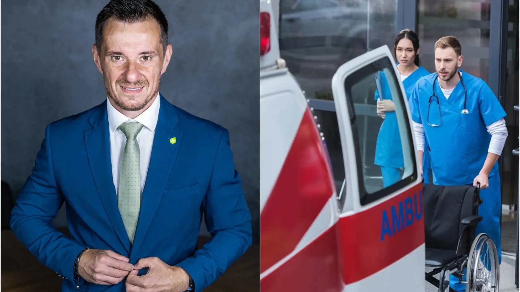 Riaditeľ úseku služieb zákazníkom ZP Dôvera Branislav Jendroľ a Dopravná zdravotná služba.