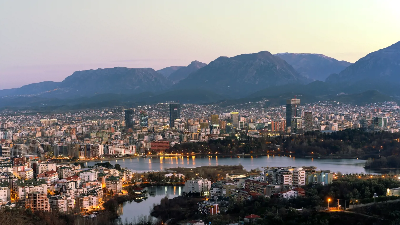 Albania, Tirana city eastview, morning before sunrise, winter