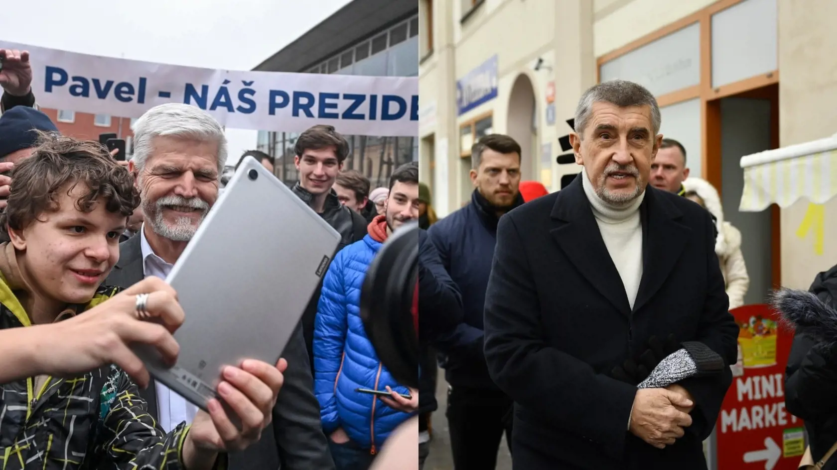 Prezidentskí kandidáti Petr Pavel a Andrej Babiš sa počas svojho programu stretli so svojimi fanúšikmi.
