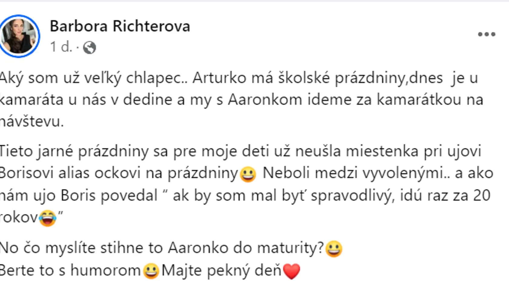 Status, v ktorom Richterová poriadne naložila Borisovi Kollárovi.