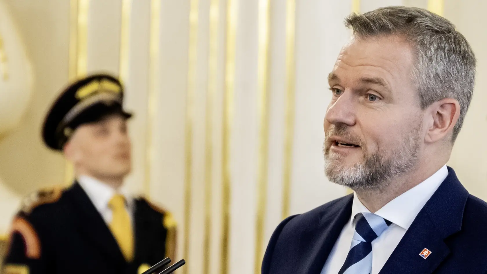 Na snímke prezident SR Peter Pellegrini reční pri príležitosti vymenovania sudcov všeobecných súdov v Bratislave 7. mája 2025.