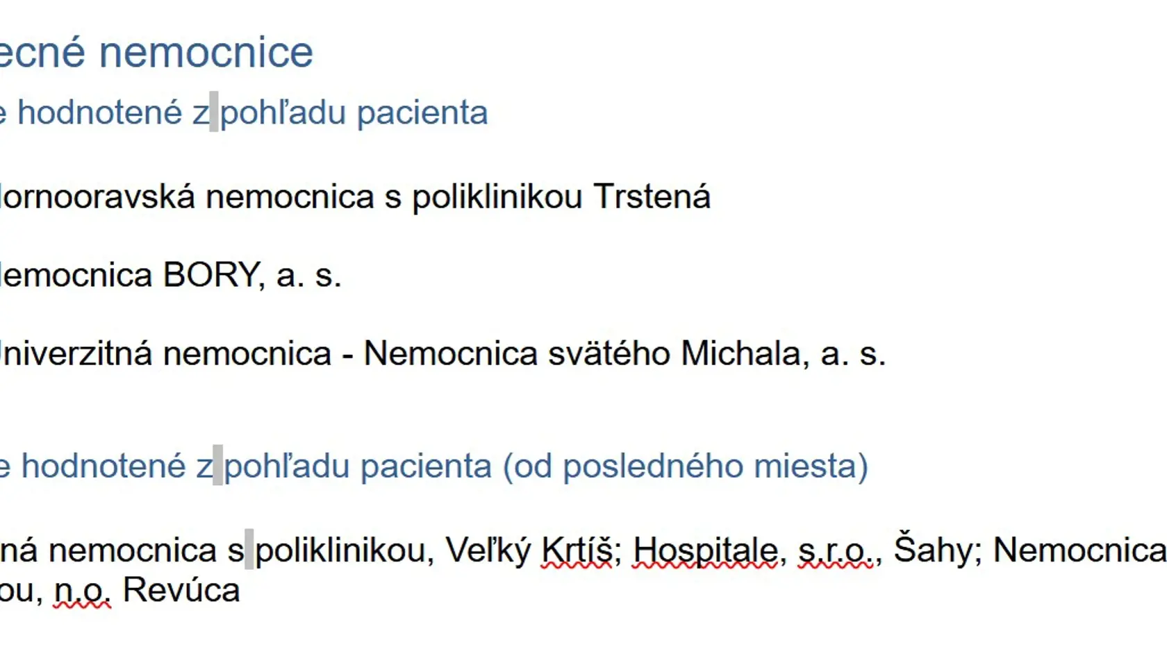 Najlepšie a najhoršie všeobecné nemocnice.