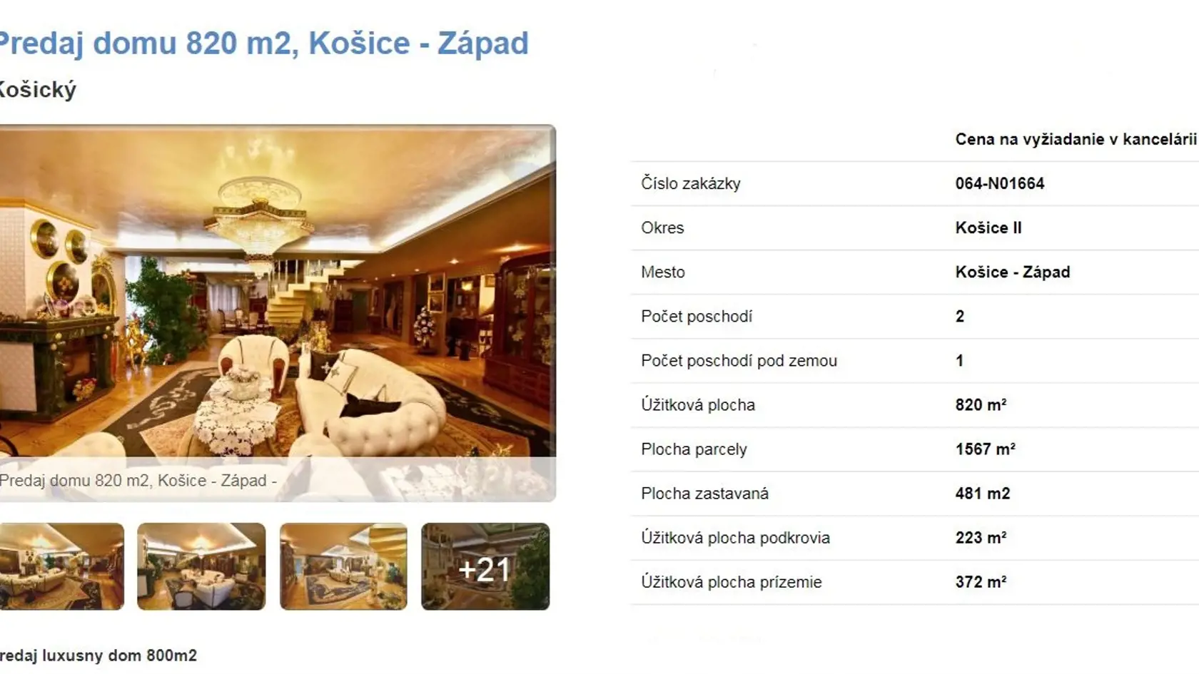 Ponuka domu na  stránke  košickej realitky.