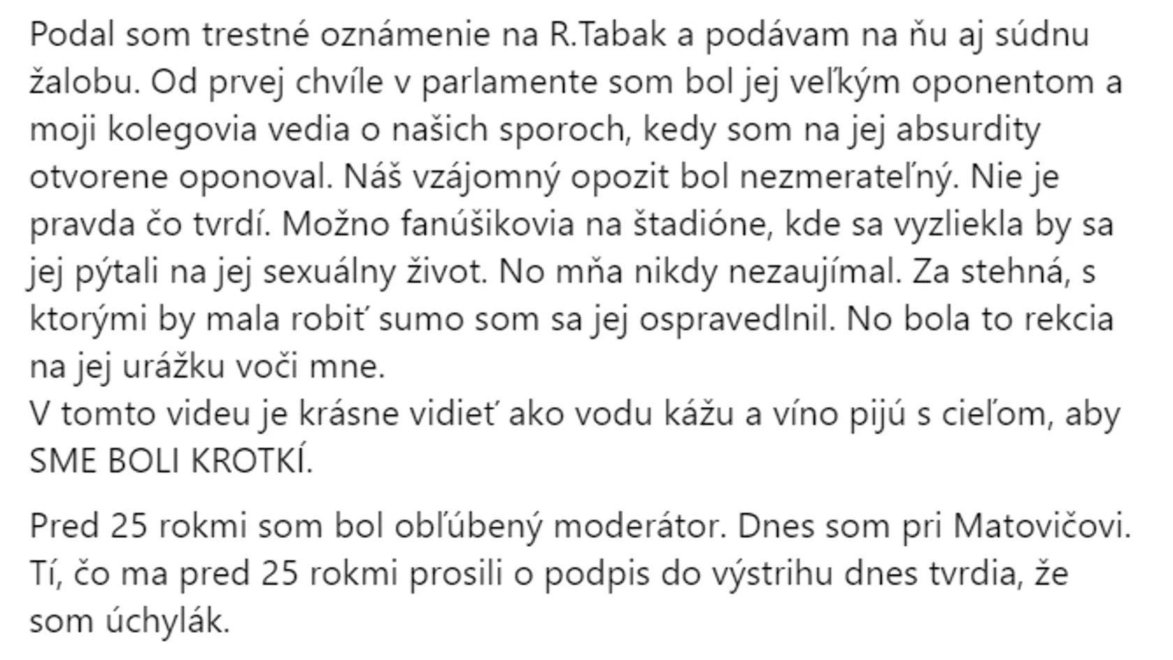 Status Jozefa Pročka k Romane Tabák.