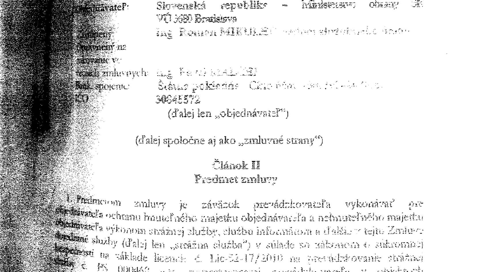 Zmluva vojenskej spravodajskej služby so súkromnou spoločnosťou v čase, kedy bol vo vrcholovej funkcii vojenskej spravodajskej služby Roman Mikulec.
