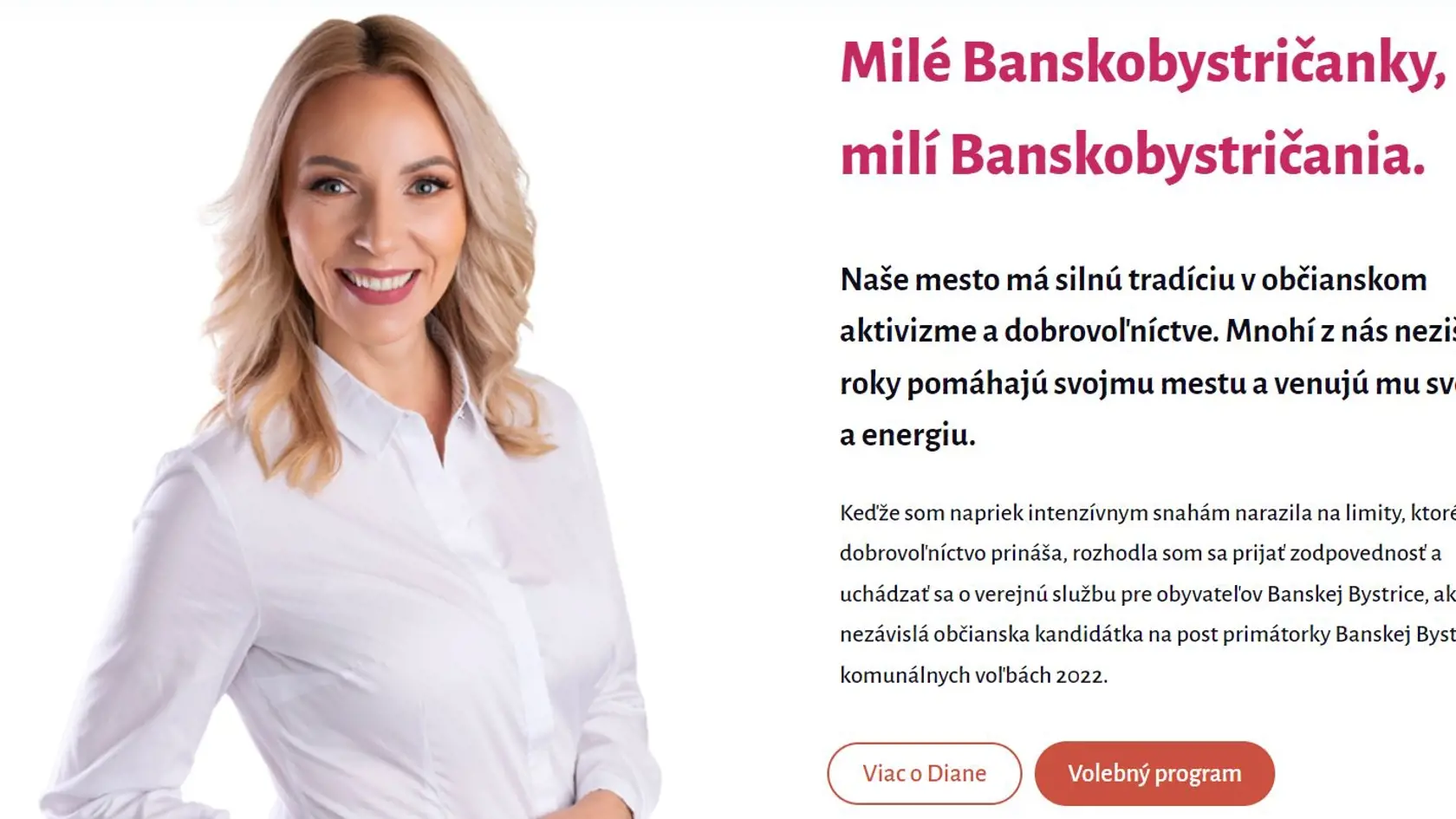Diana Javorčíková ako kandidátka na primátorku Banskej Bystrice.