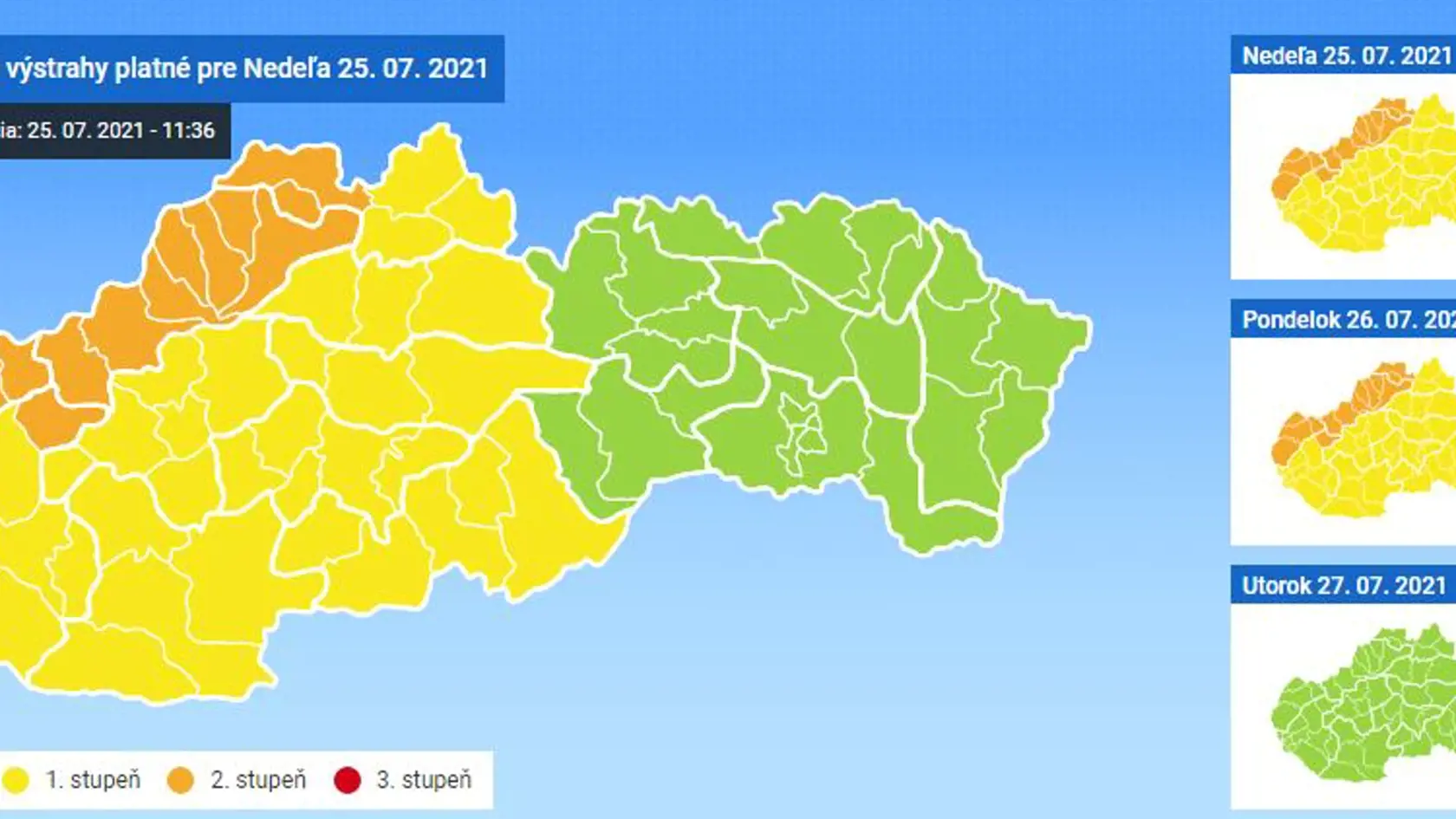 Výstrahy pre jednotlivé okresy Slovenska na nedeľu.
