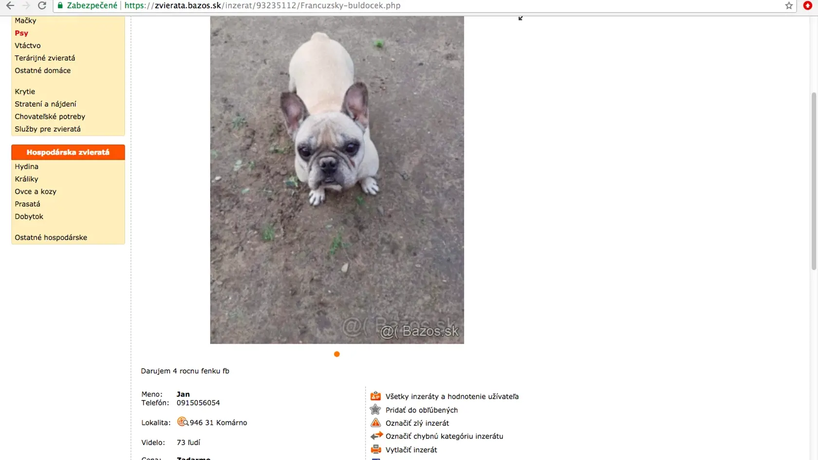 Takto vyzerá inzerát od množiteľa na internete.