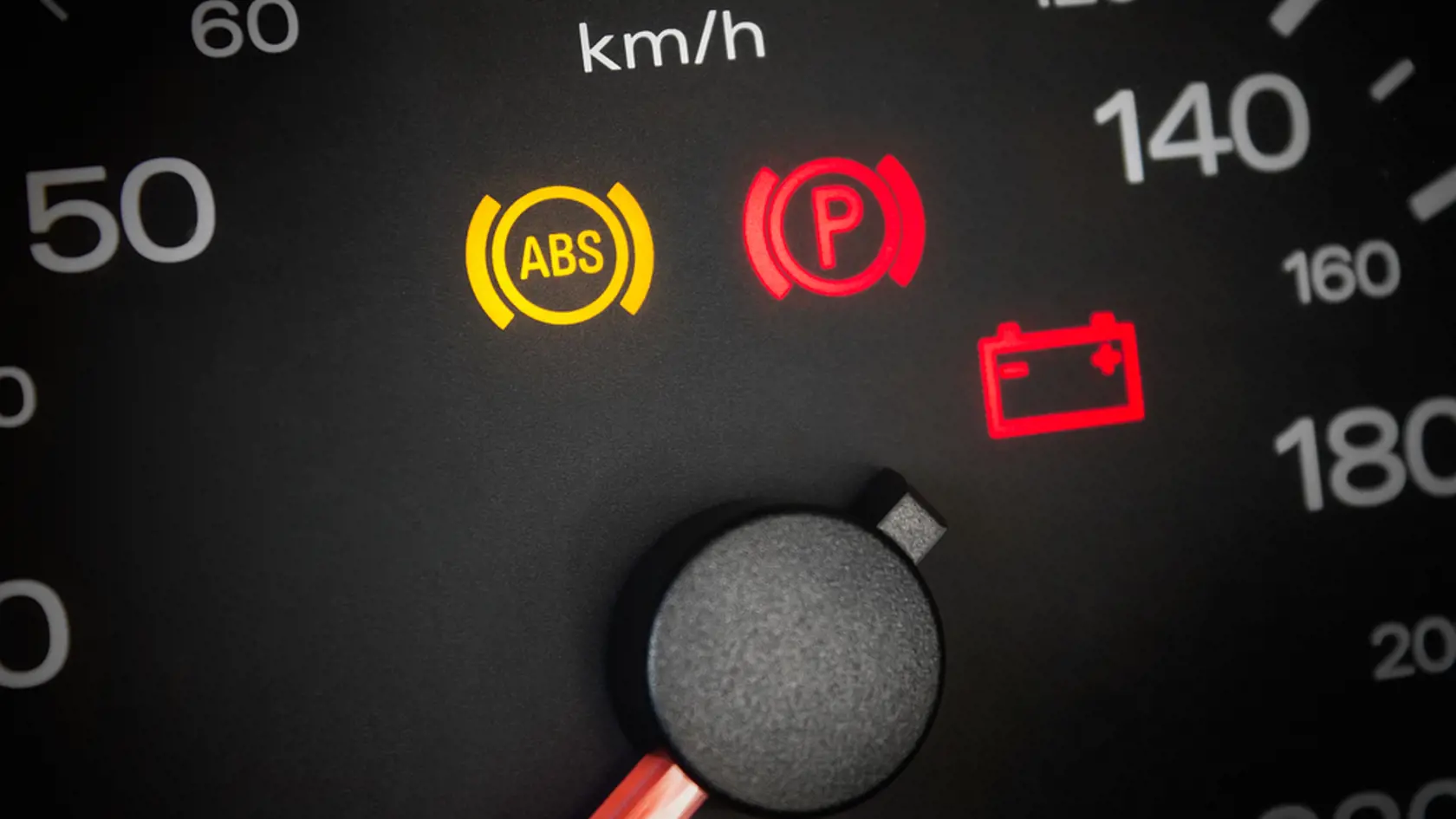 ABS light. Car dashboard in closeup