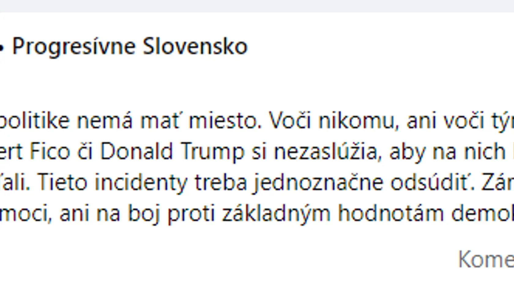 „Násilie v demokratickej politike nemá mať miesto. Voči nikomu, ani voči tým, ktorí sami šíria nenávisť", odkázal v reakcii na streľbu na Donalda Trumpa predseda opozičného hnutia PS Michal Šimečka.