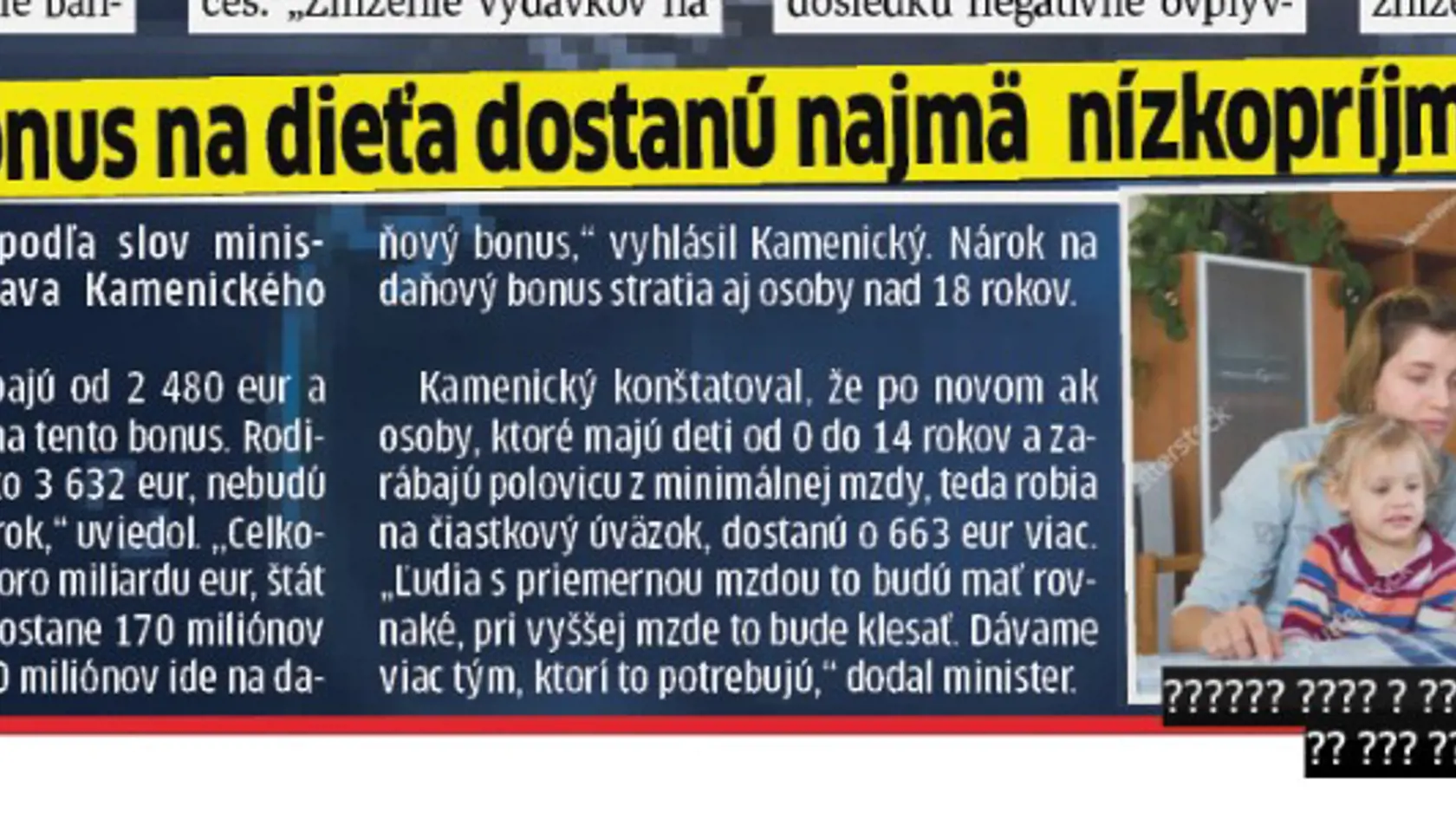Daňový bonus na dieťa bude nižší.