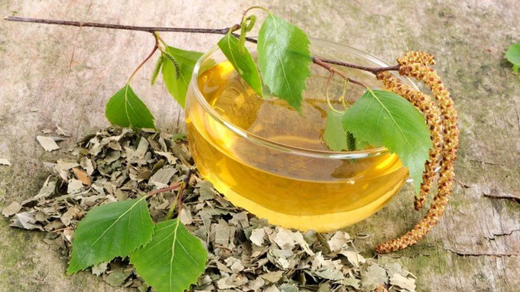 Birch leaf tea in glass cup