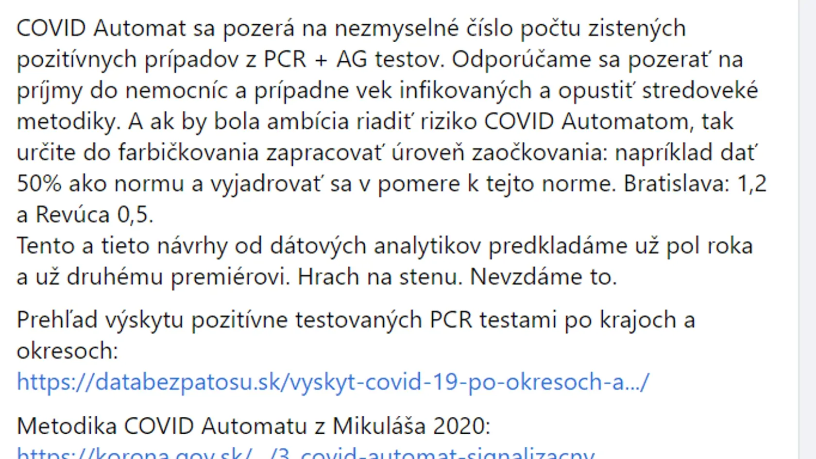 Dáta bez pátosu vyzývajú vládu, aby konečne aktualizovala covid automat
status 2/2