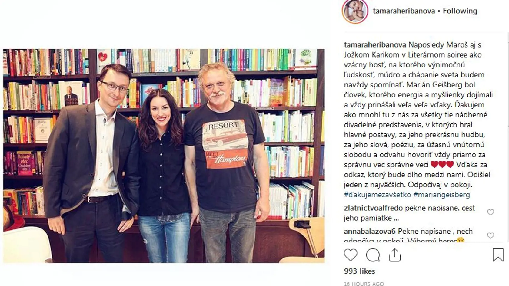 Tamara Heribanová sa naposledy s hercom stretla v Literárnom soiree.