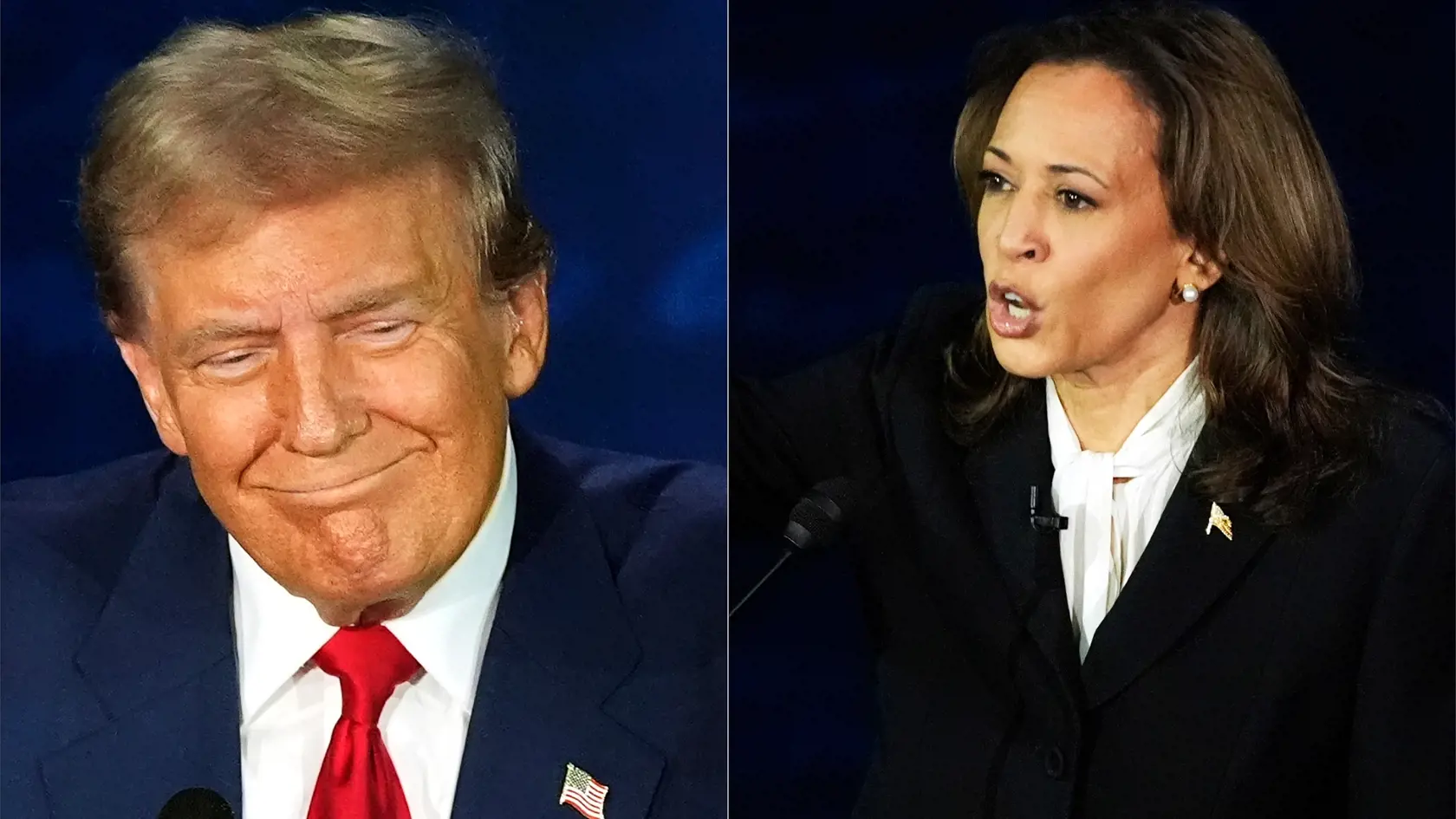 Kandidáti na prezidenta USA Donald Trump a Kamala Harrisová. 