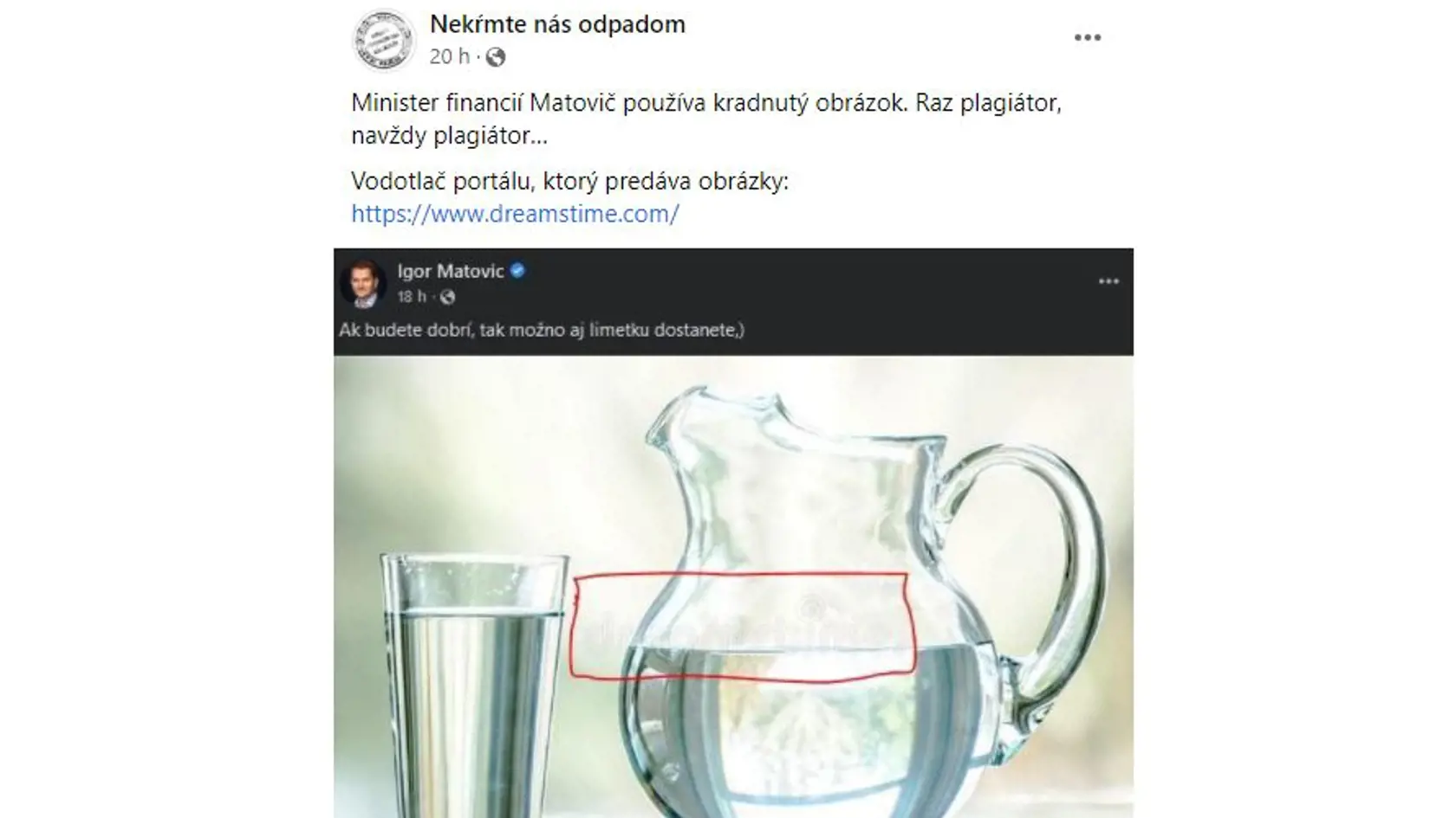 Nekŕmte nás odpadom prišli na to, že snímka Igora Matoviča nemusí byť použitá podľa zákona: „Minister financií Matovič používa kradnutý obrázok.“