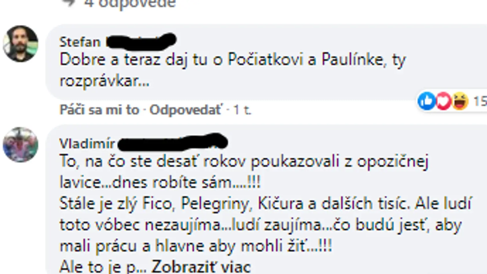 Príspevky pod statusom premiéra Igora Matoviča na sociálnej sieti.