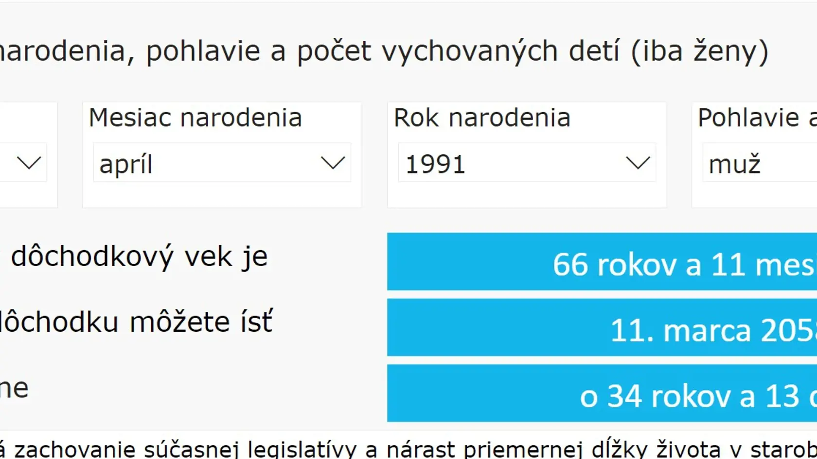Príklad výpočtu dôchodkového veku.