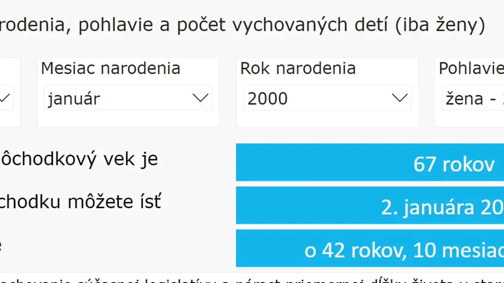 Príklad výpočtu dôchodkového veku.