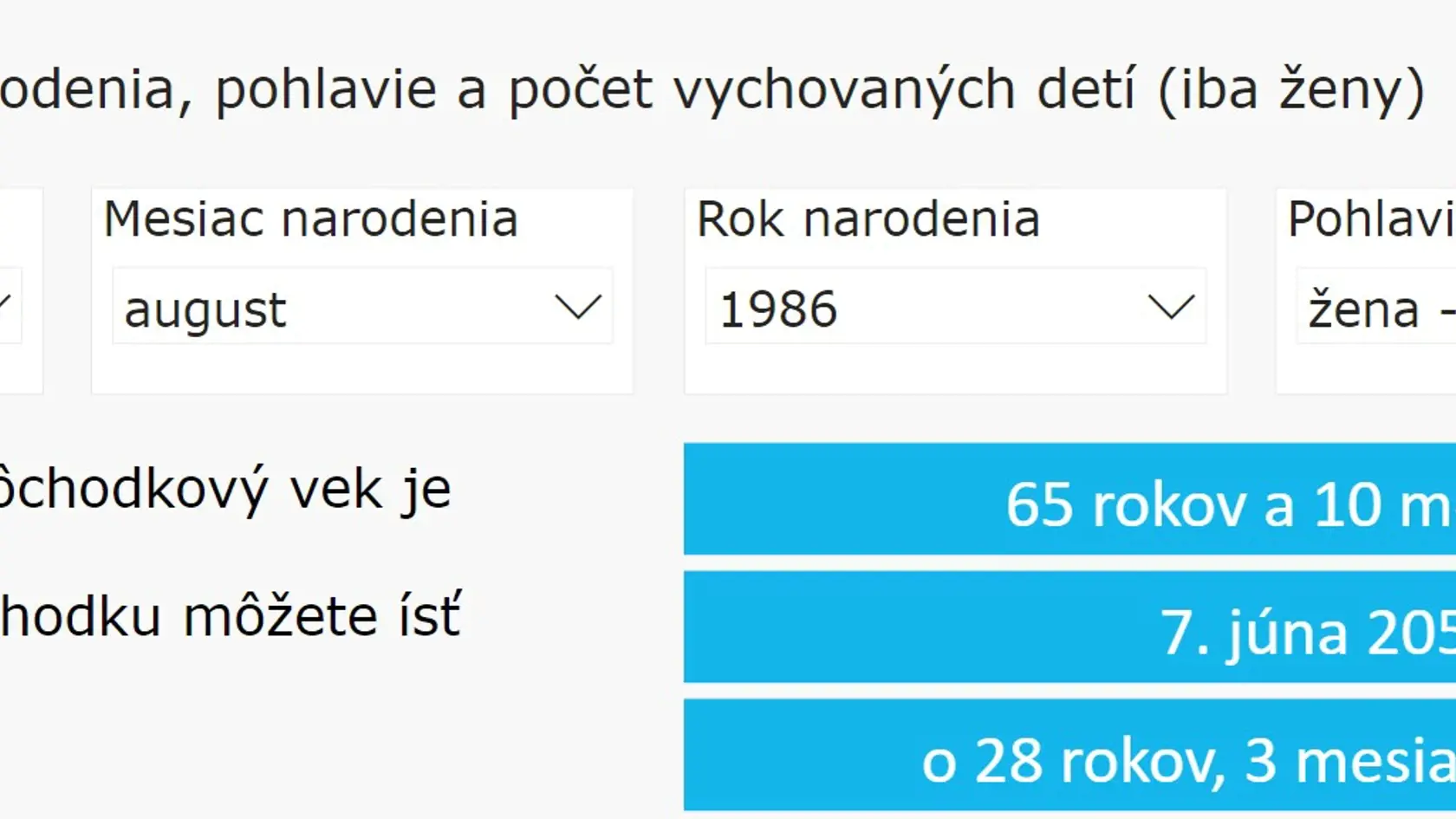 Príklad výpočtu dôchodkového veku.