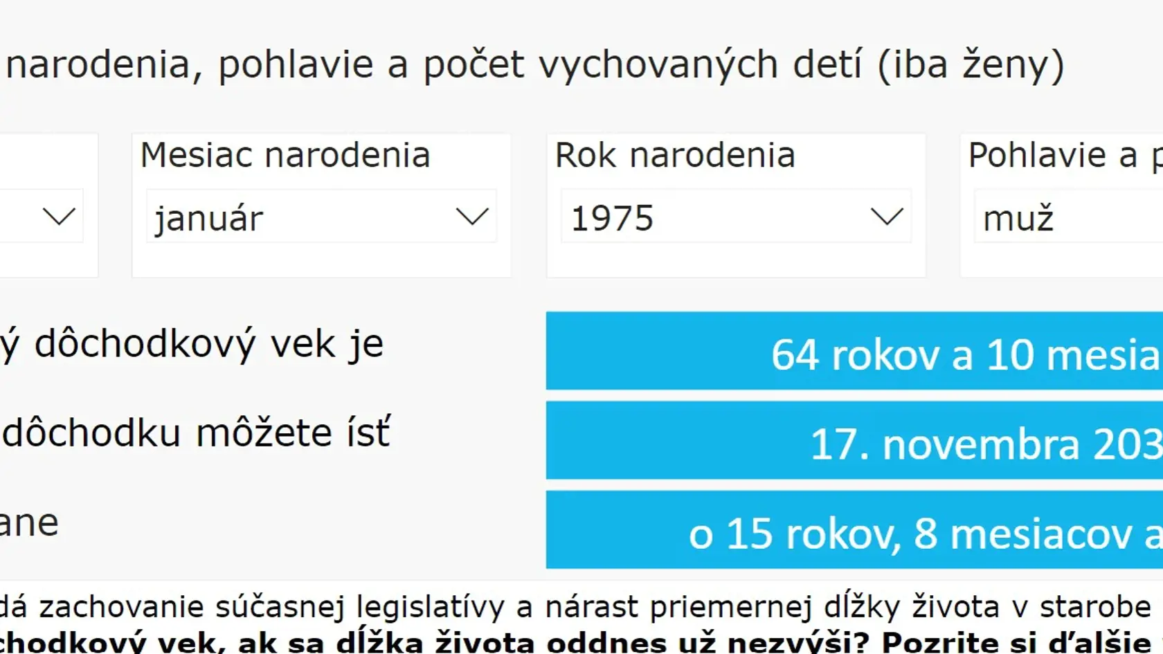 Príklad výpočtu dôchodkového veku.