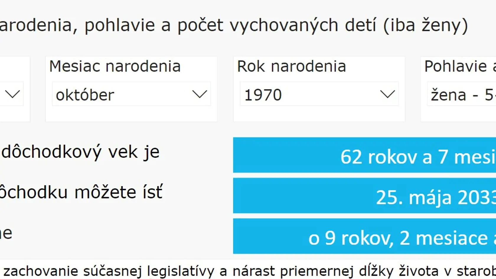 Príklad výpočtu dôchodkového veku.