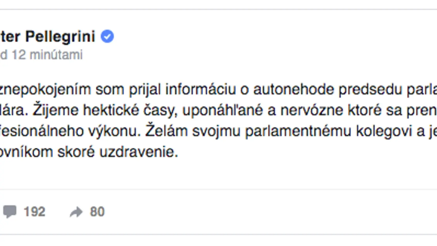 Reakcia Petra Pellegriniho na nehodu Borisa Kollára.