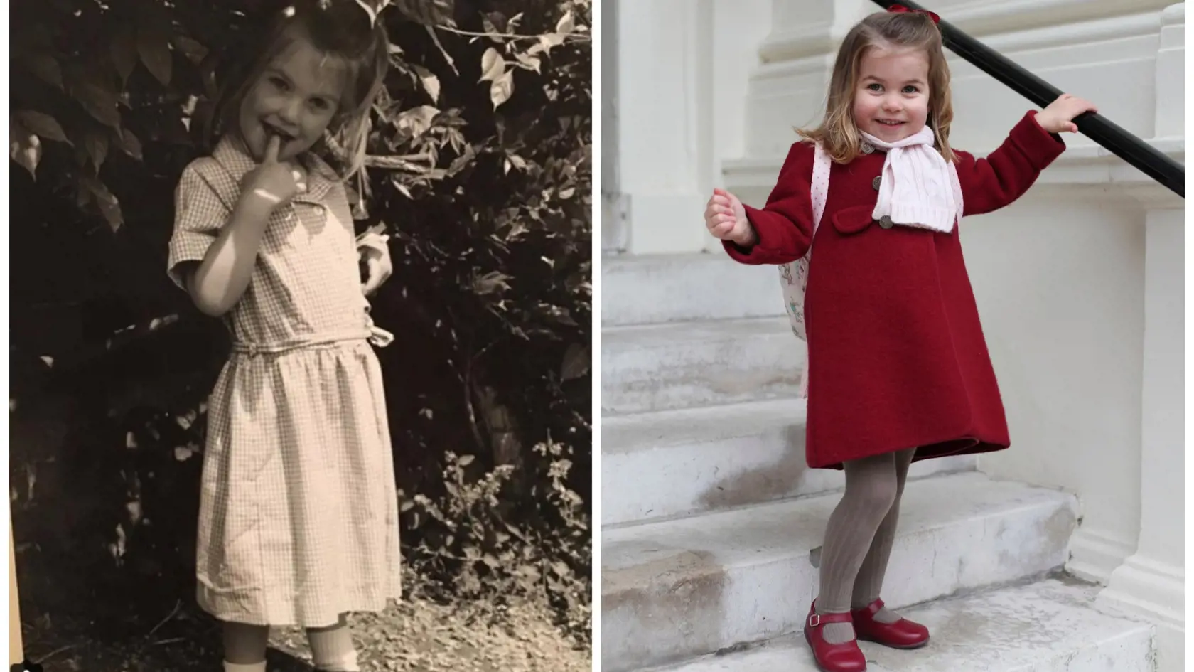 To je podoba: Vľavo, Kitty Spencerová a vpravo princezná Charlotte pri nástupe do materskej školy.