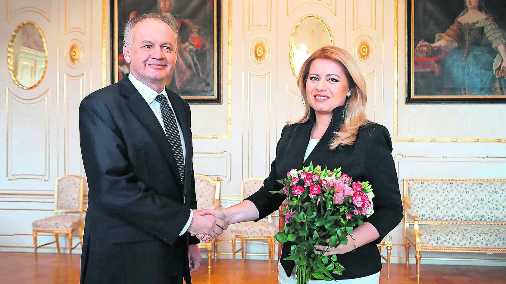 Takto Zuzanu Čaputová privítal Andrej Kiska v prezidentskom paláci.