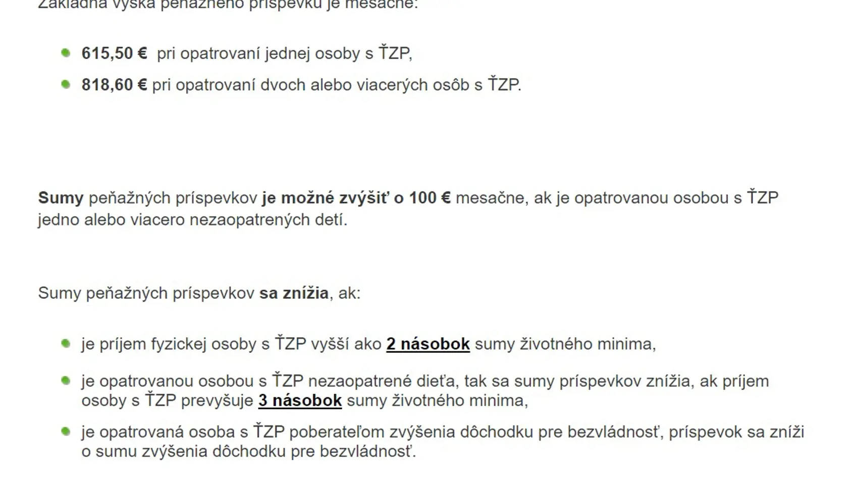 Aké sú sumy príspevku na opatrovanie.