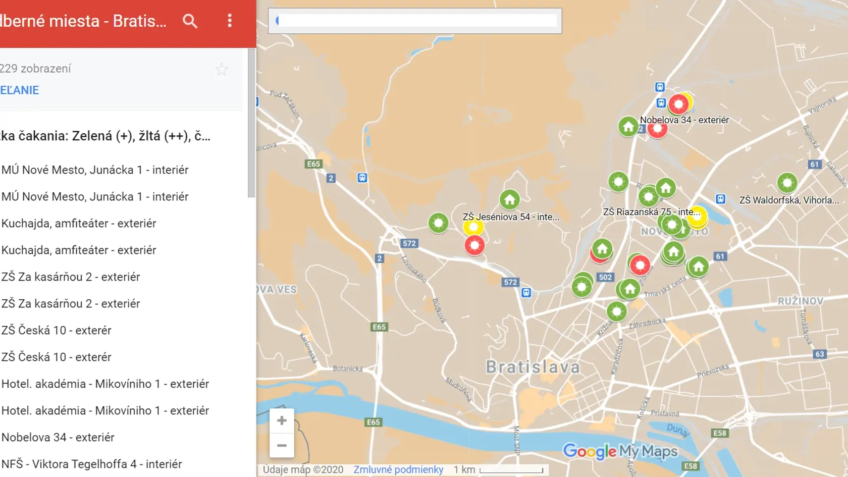 Mapa odberných miest Bratislava - Nové Mesto