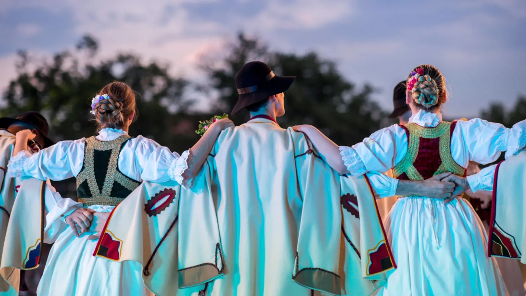 Slovak,Traditional,Flower,Dancers.,Folkloric,Beautiful,Costumes,On,Stage