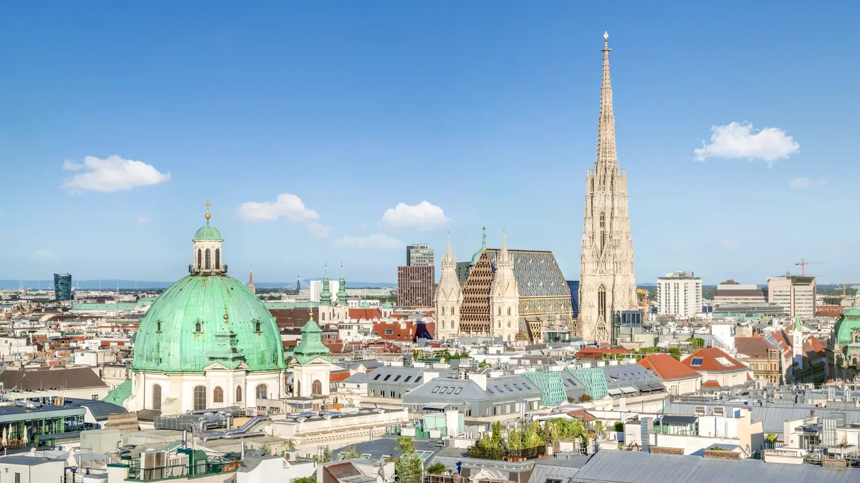 View over Vienna Skyline with St. Stephen's Cathedral, Vienna, Austria